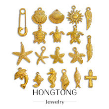 跨境不锈钢海洋系列吊坠饰品油压配件回形针乌龟十字DIY项链挂坠