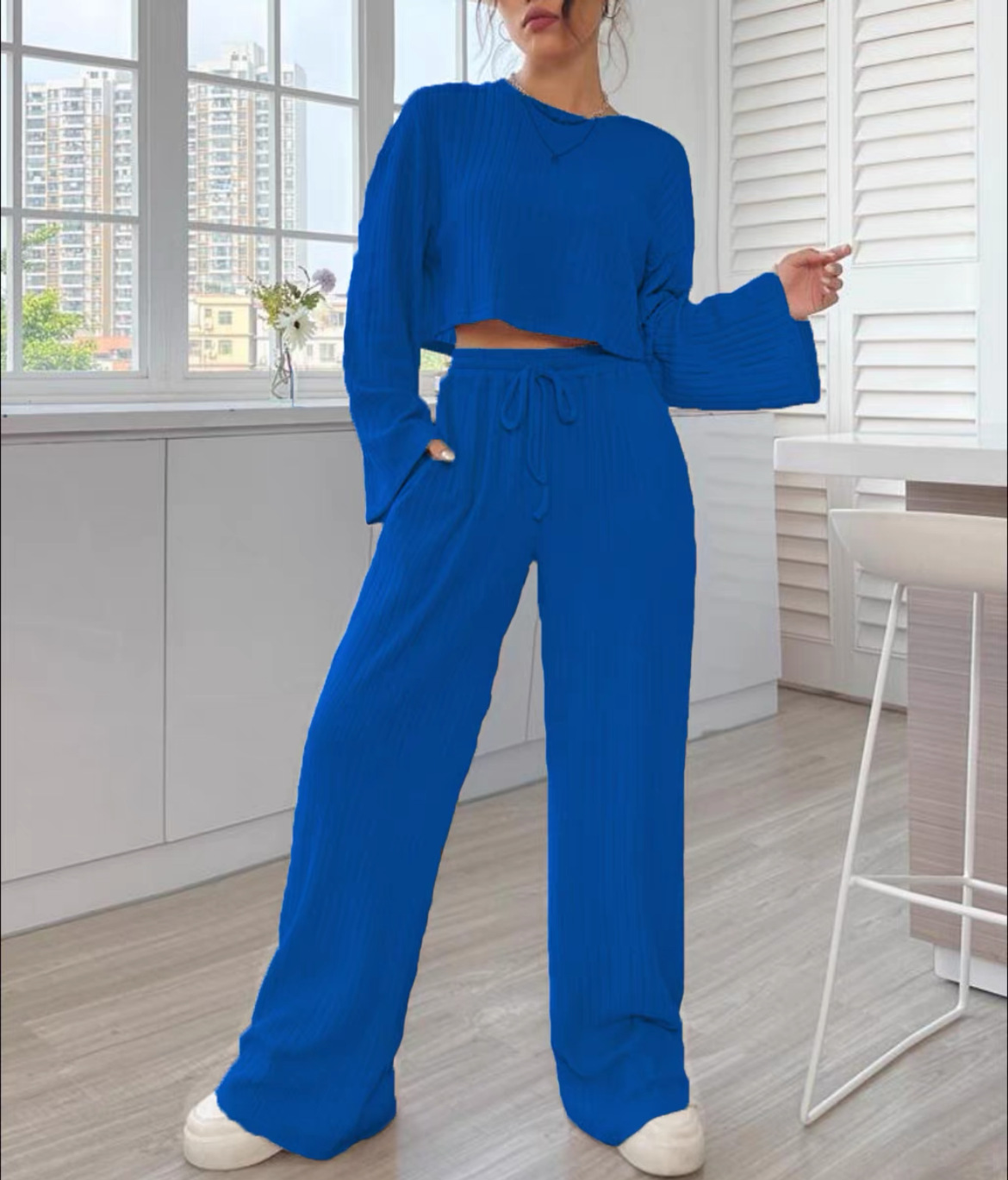 Herbst und winter neue casual hause tragen gestrickte lange ärmeln frauen anzug_voghion.com