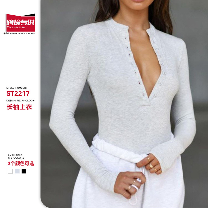 Cross-Border Autumn and Winter Retro Long-Sleeved Stand-Up Collar Button T-Shirt Outdoor Sports Yoga Wear Women's Outer Wear Versatile Yoga Top