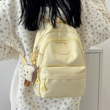 奶油色纯色mini小款双肩包百搭大学生初高中小学生背包书包通勤包