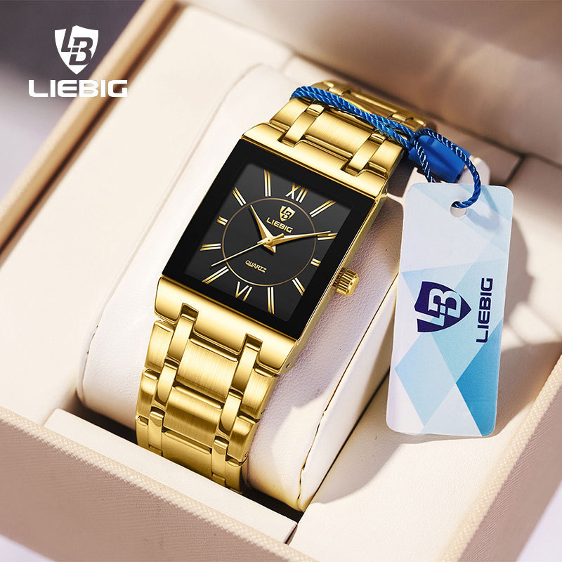 Cross-border Explosive LIEBIG Classic Women's Small Square Watch Light Luxury Diamond-encrusted Steel Band Waterproof Watch Elegant Quartz Men's Watch