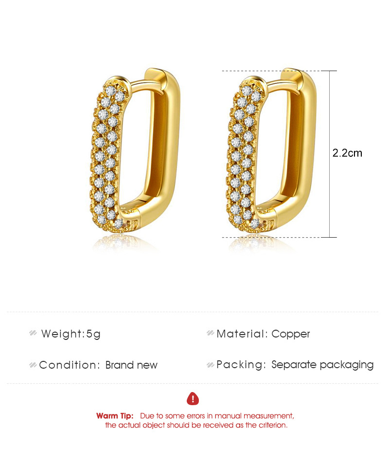 6g Weight Zircon Inlay Material Korean Copper Inlaid Zircon Square Ear Buckle Fashion Simple Geometric Earrings
