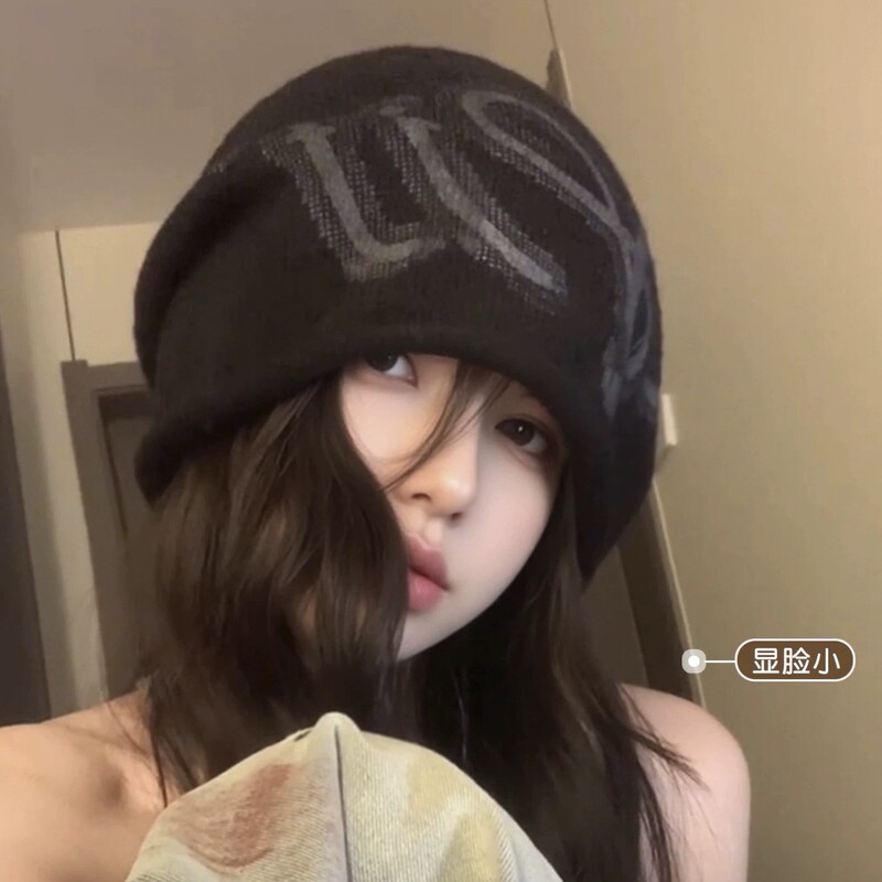 Lazy Style Rolled Brim Beanie for Women 2025 New Autumn and Winter Large Head Circumference Loose Version Slouchy Beanie Face-Slimming Knit Hat