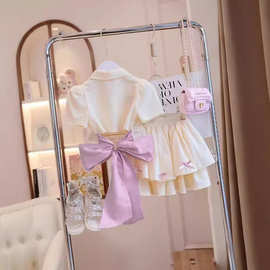 女童夏装拼接短裙套装2024新款中小童洋气可爱小女孩公主裙两件套