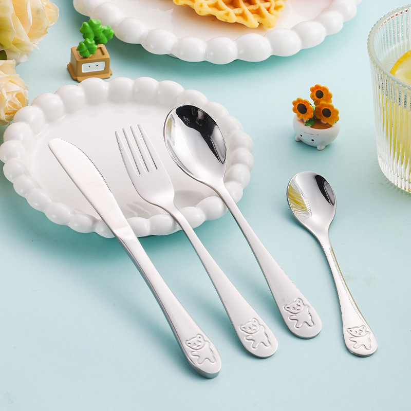 Factory direct 304 stainless steel children's cartoon knife and fork spoon creative children's cartoon bear western food tableware wholesale