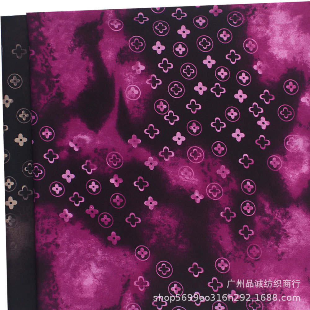 破卡平纹缎印花渐变花四叶草雪纺印花春夏女衬衫连衣裙旗袍面料