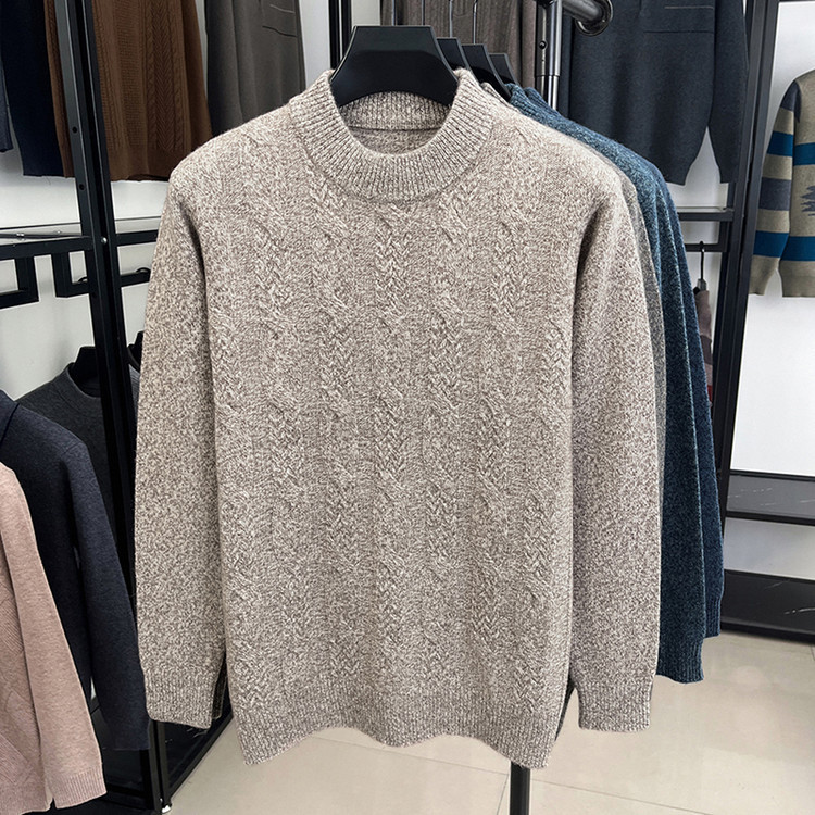 Jacquard invierno nuevo 100% lana de oveja hombre engrosado medio cuello suéter de fondo suave glutinoso suéter de punto suelto