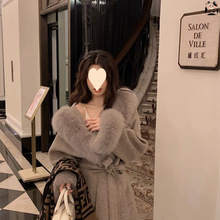 纯色短款毛呢大衣女2026冬季新款夹棉毛毛袖连帽系带时尚收腰外套