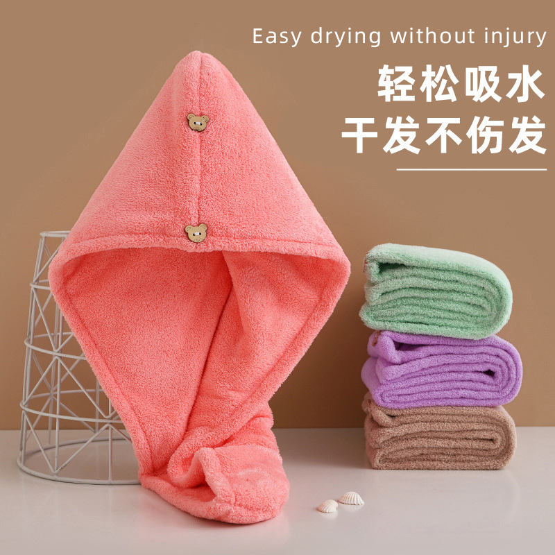 Dry hair hat factory wholesale water-absorbent quick-dry coral velvet double-layer thick bath hat hair covering turban for women dry hair towel