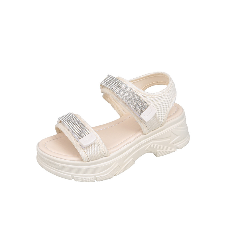 Water Diamond Sports Women's 2024 Summer New Pine Cake Thick Sole Beach Shoes Fashion Casual Velcro Sandals_voghion.com