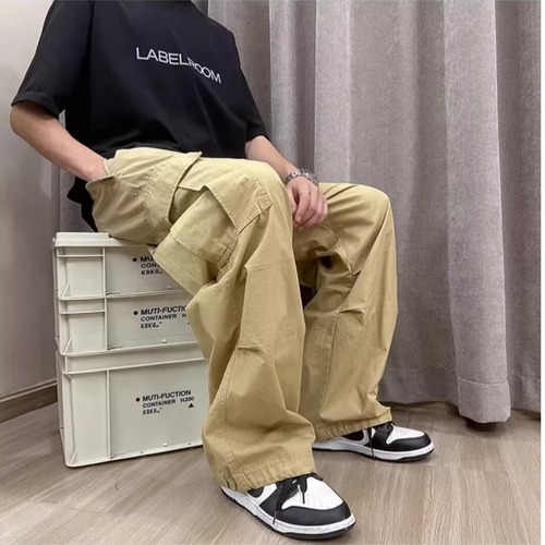 American Retro Work Pants for Men - Summer Thin Version, Streetwear Trend Brand Combat Pants with Multiple Pockets, Paratrooper Casual Wide Leg Pants