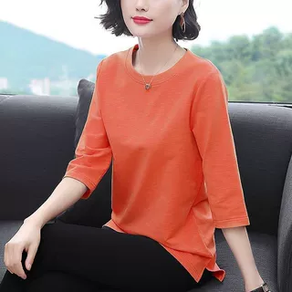 春秋装新款七分袖上衣大码衫长袖妈妈中长款宽松中年妈妈T恤