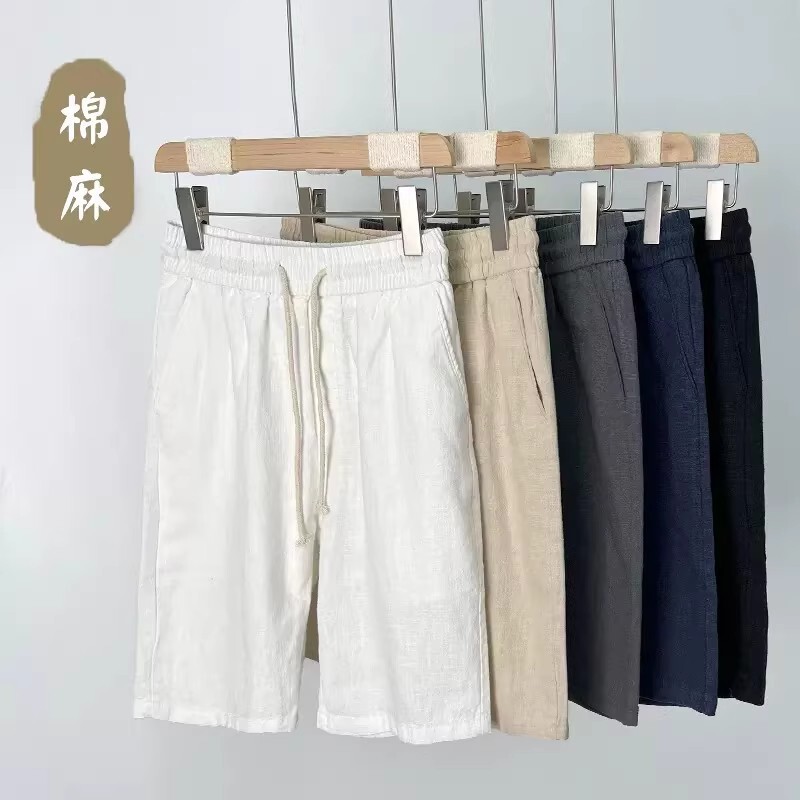 Summer Thin Linen Five-Point Pants for Young Men, Casual Mid-Length Pants, Trendy Breathable Five-Point Pants for Men, White Small Dress Pants