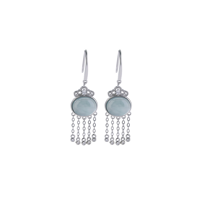 Khuyên tai nữ bạc S925 hình ruyi tua rua phong cách cổ trang — Một cặp