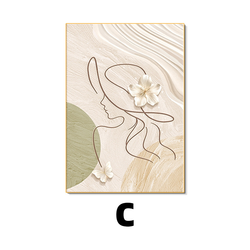 奶油风主卧室床头装饰画现代简约玫瑰抽象人物壁画原木风餐厅挂画|undefined