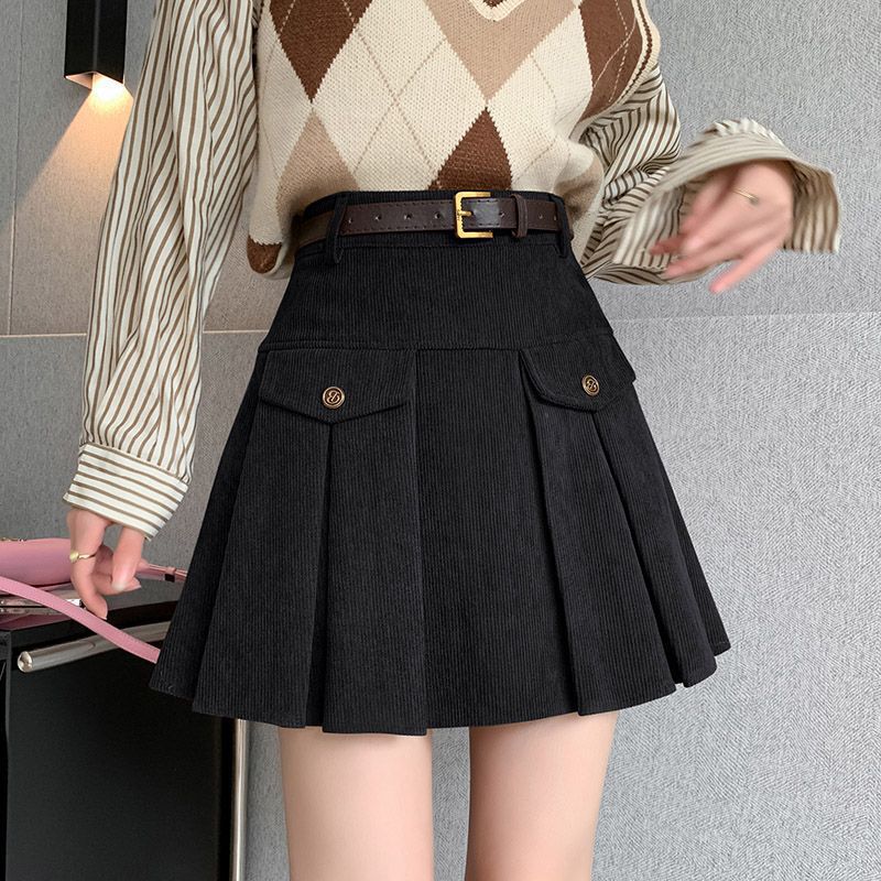 秋冬灯芯绒百褶裙新款复古2025半身裙高腰减龄百褶短裙遮肚显瘦