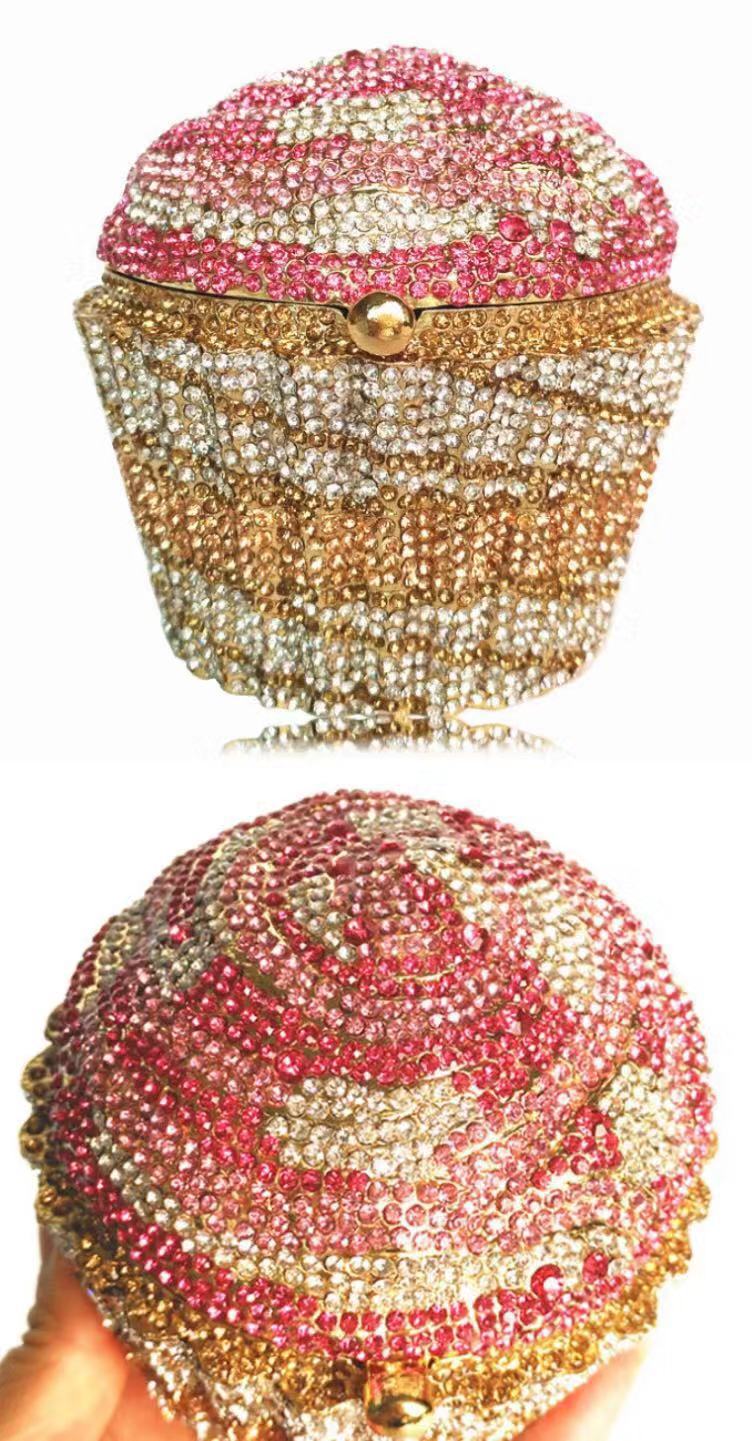 Cupcake clutch pastel transfronterizo helado paquete de diamantes lleno de metal paquete de banquete de diamantes bolsas de mano de mujer