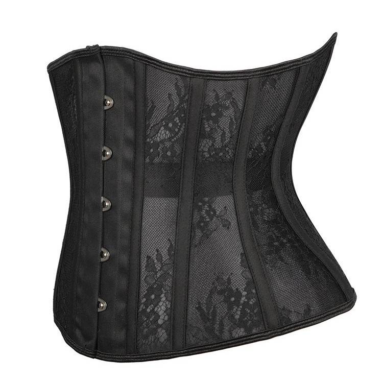 Camisa corta negra sexy jacquard hueco en forma de cuerpo, soporte de pecho y cintura sellado en forma de cinturón un cabello