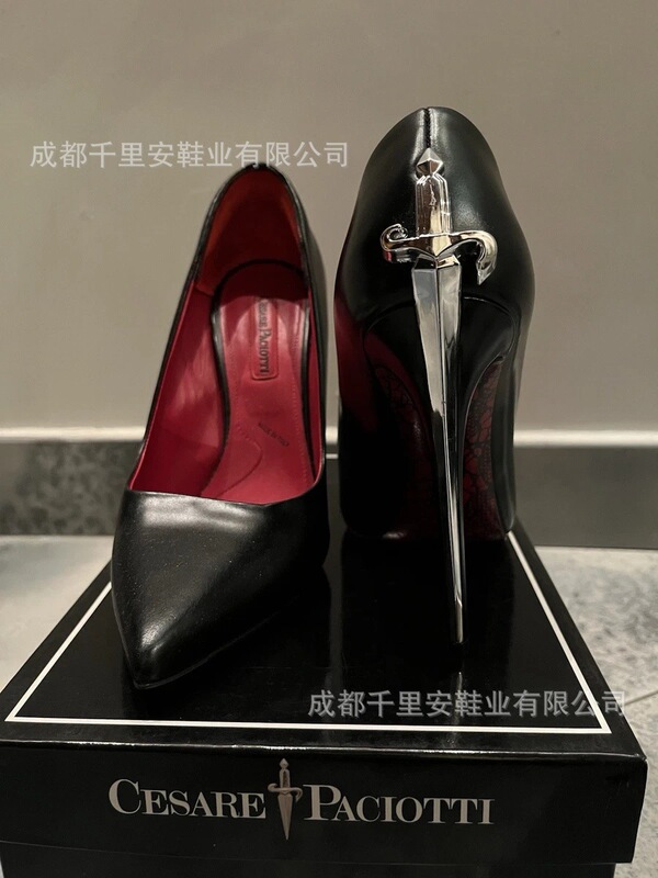 欧美大码真皮高级感走秀款通勤职业高跟鞋女细跟浅口尖头宝剑单鞋|undefined