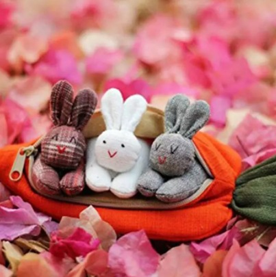 跨境亚马逊 三个表情兔子胡萝卜钱包可爱兔子布艺玩偶 复活节礼物