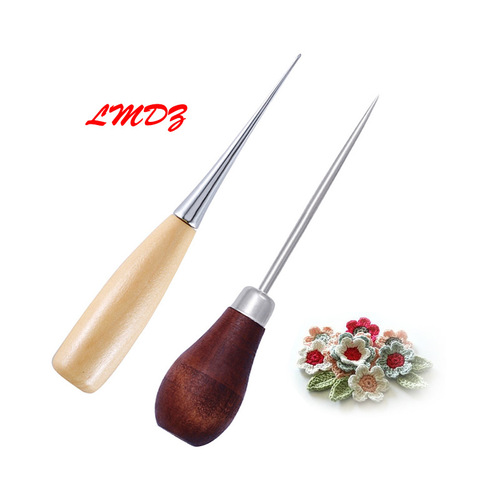 SKC wooden handle gourd awl, handmade leather awl, DIY knitting tool straight awl, curved awl, leather shoe repair drill