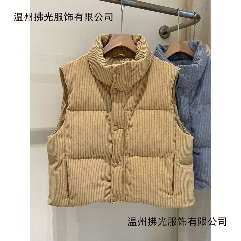 Corduroy Padded Vest for Women, Short Style, 2025 Winter New Korean Version, Stand Collar, Loose Fashion Vest Corduroy Padded Vest for Women, Short Style, 2025 Winter New Korean Version, Stand Collar, Loose Fashion Vest
