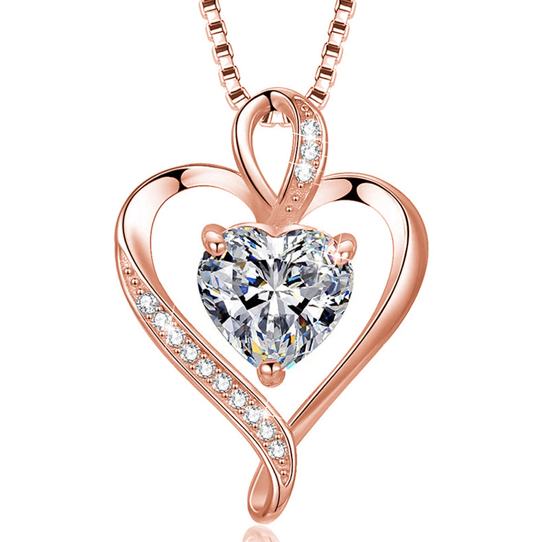 Charms, Pendant Necklace Classification 925 sterling silver Chain Material 925 Sterling Silver Zircon Inlay Heart Shape Charms Pendant Necklace