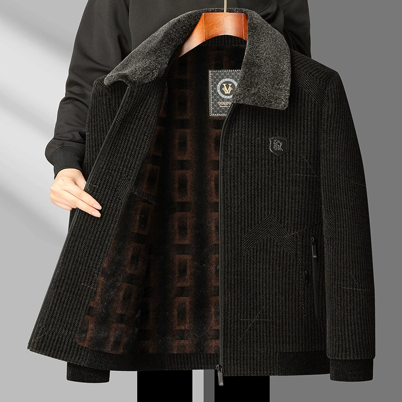 Demi-season coat for leisure, warm set, men's jacket, for middle age
