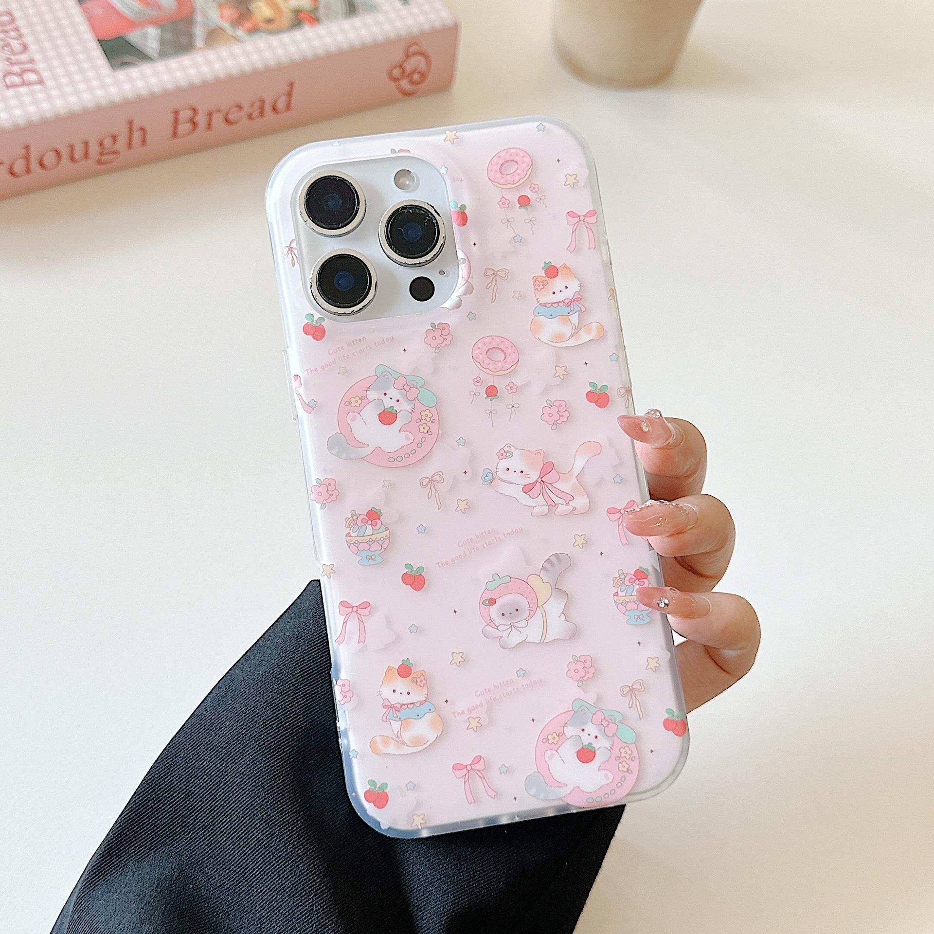 Divertido gato donut de dibujos animados para Apple 16proMax funda para teléfono móvil 15Pro/14Pro nuevo 13 femenino 16P