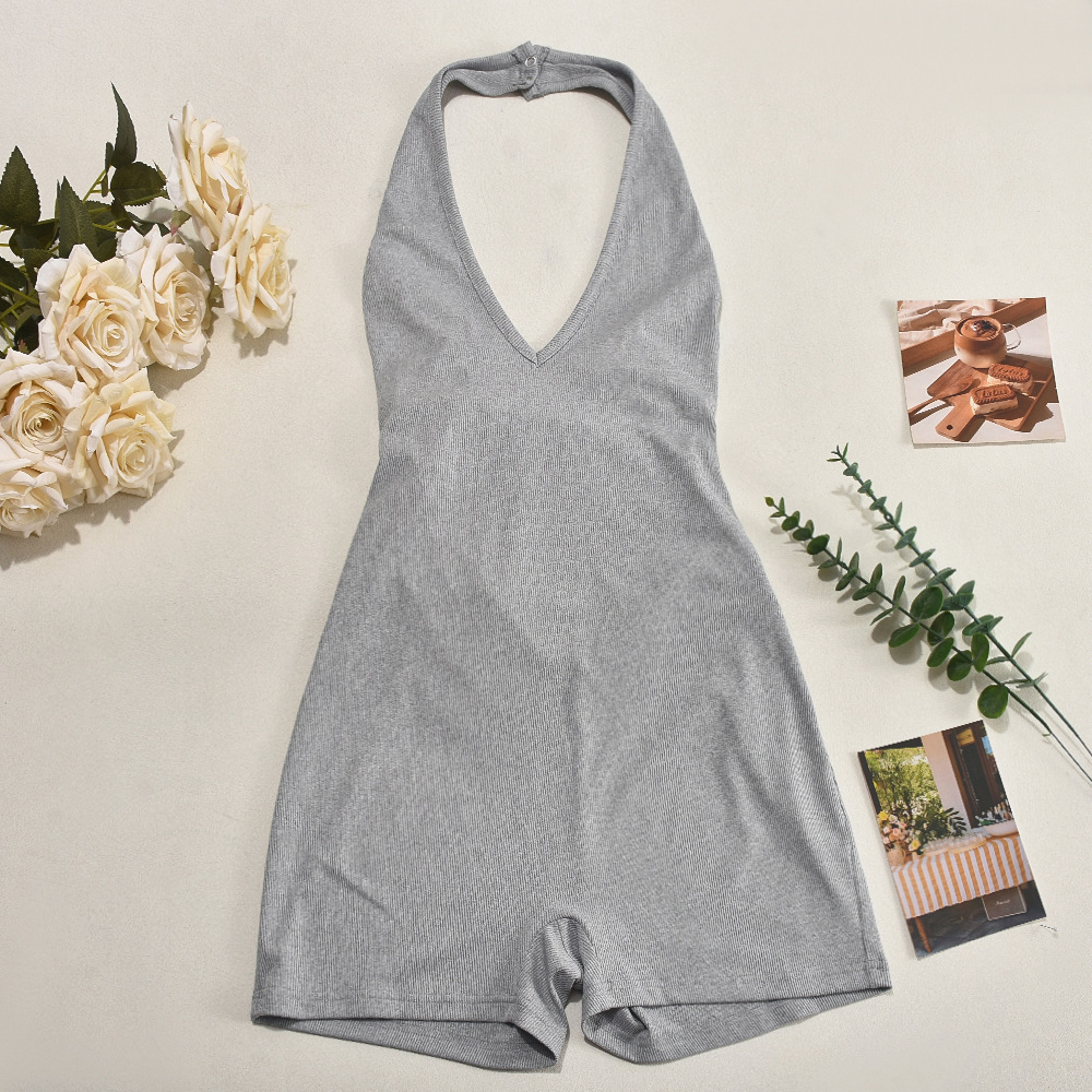 Women Clothing at Halter Backless Solid Color Slim Fit Sexy Jumpsuit