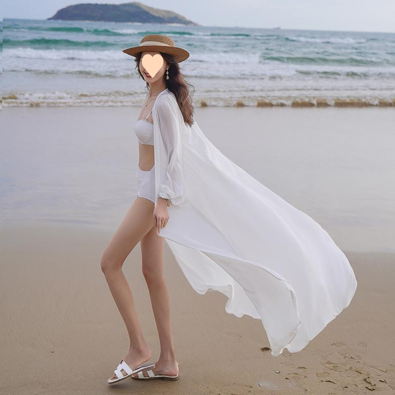 Beach Skirt 2025 New Female Fairy Sanya Seaside Vacation Swimsuit Cover-Up Chiffon Elegant Long-Sleeved Dress Summer Beach Skirt 2025 New Female Fairy Sanya Seaside Vacation Swimsuit Cover-Up Chiffon Elegant Long-Sleeved Dress Summer