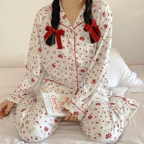 Conjunto de pijama de manga larga para mujer del sudeste asiático, otoño e invierno, estilo de celebridad de internet, transmisión en vivo, conjunto de ropa de estar de doble capa