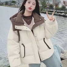 2025新款短款撞色羽绒棉服冬季小个子时尚加厚棉衣面包外套