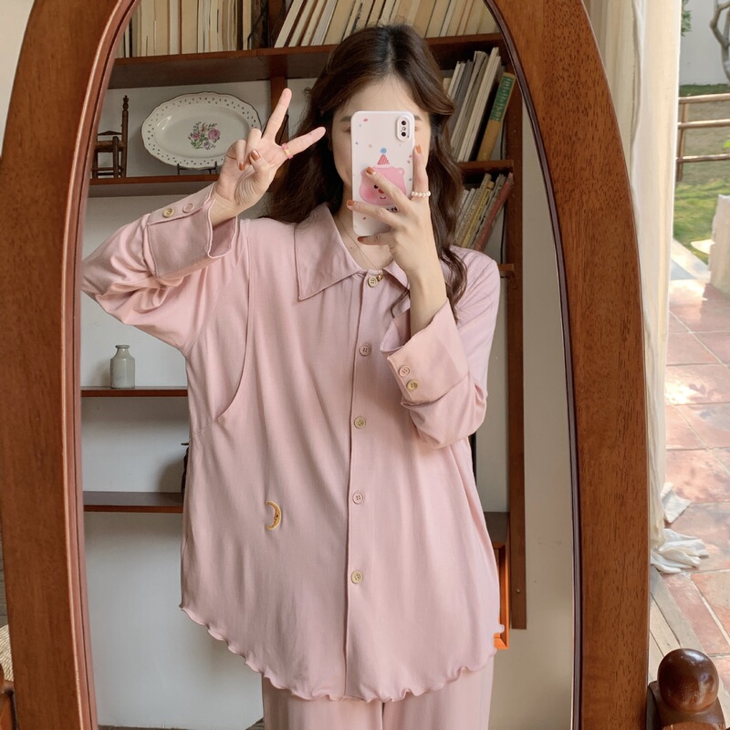 [Ready Stock 88086] Pregnant Women Breastfeeding Pajamas Summer and Autumn Modal Postpartum Maternity Thin Confinement Clothes