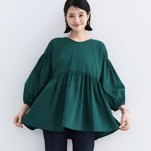 夏秋季新款韩版宽松灯笼袖拼接上衣女泡泡袖外穿七分袖衬衫娃娃衫