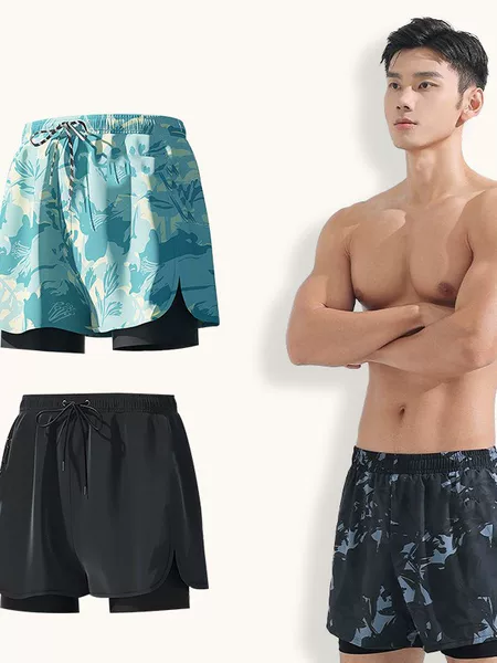 New 2026 Men's Swim Trunks Anti-Embarrassment Flat-Angle Swimming Trunks Waterproof Sharkskin Quick-Dry Hot Spring Professional Swimming