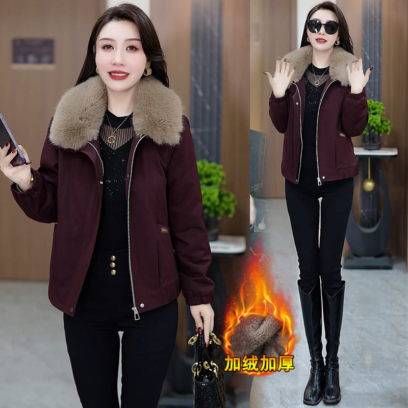 Fleece-Lined Thick Fashion Short Coat for Women, New Winter Style, Slimming, Warm, Large Fur Collar Jacket, Casual Top, Trendy