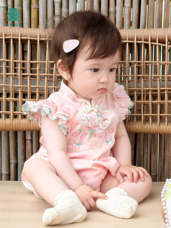 夏の漢服子供用ジャンプスーツベビー新中国風の1歳のドレス女の子のチャイナドレスベビーハイハイスーツ|undefined