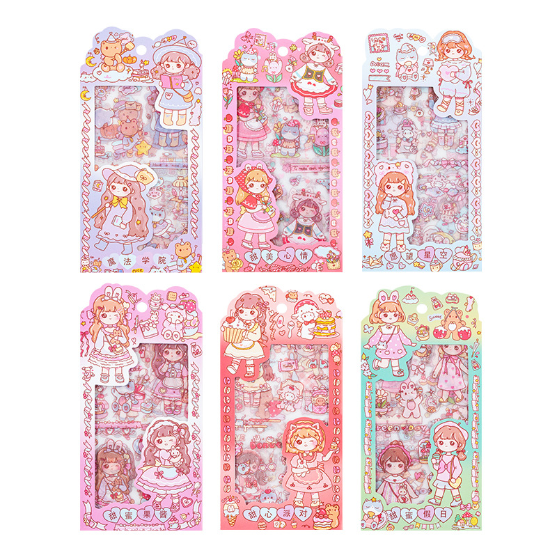 Dibujos animados miel Salsa chica pegatinas linda chica corazón impermeable PVC carácter decorativo pegatinas DIY diario material pegatinas