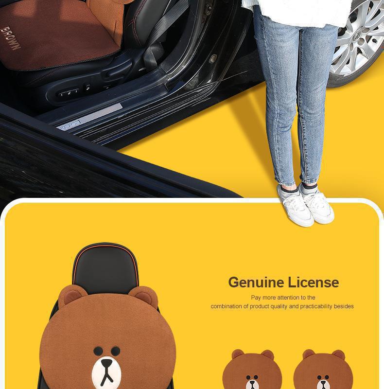 Cartoon Cute Brown Bear Internet Celebrity Car Seat Cushion, Universal for All Seasons, Half-Cover Seat Cover, Goddess Car Seat Cushion, Car Seat Cover