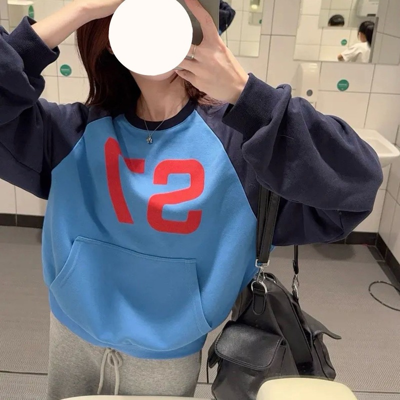 ins超火秋季新款美式复古撞色印花长袖卫衣女休闲风百搭潮流上衣|undefined