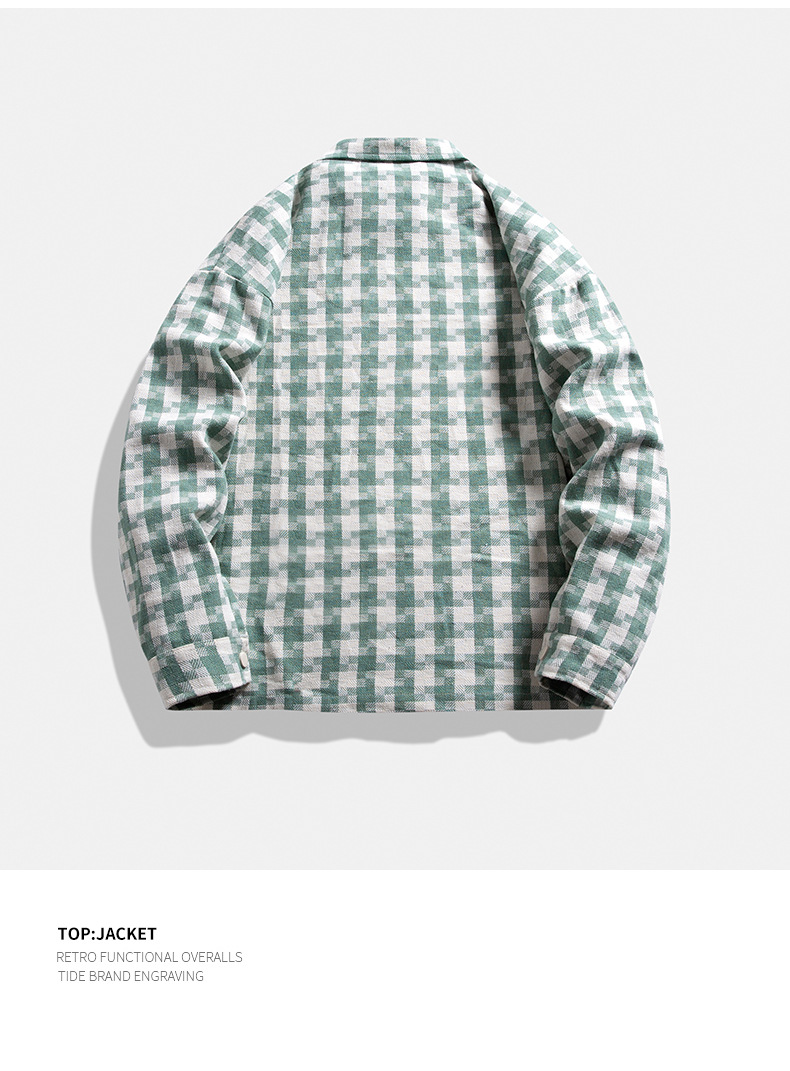 Men's Knitted Plaid Jacket Loose Lapel Shirt Style For Couples_voghion.com