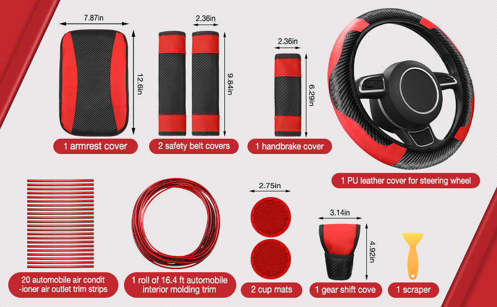 Cross-border hot-selling car steering wheel cover carbon fiber leather stall cover armrest box cushion shoulder pad 30 pieces suit wholesale