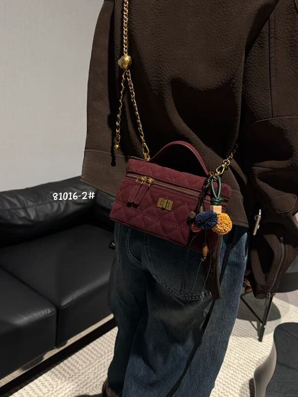 复古麂皮纹真皮链条饭盒包包女2025秋冬新款高级感时尚单肩斜挎包|undefined