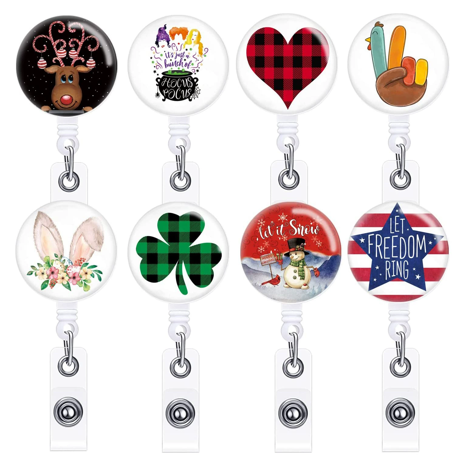 Festival series glue drop patch rabbit ear love clover retractable rotation easy to pull alligator clip ID buckle