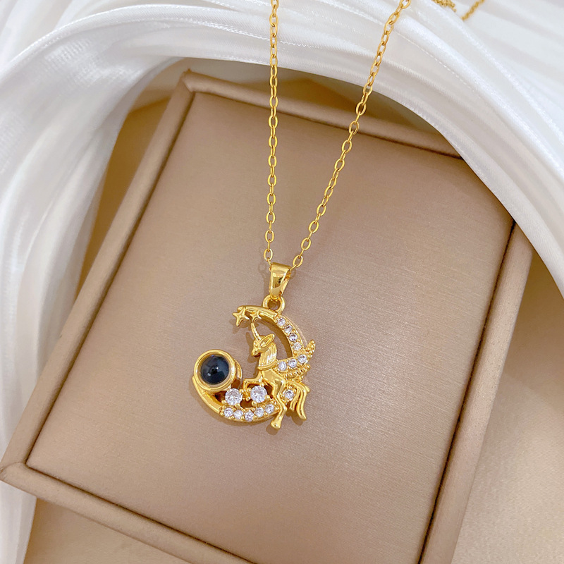 Pegasus Moon Projection Pendant Necklace Titanium Steel Jewellery_voghion.com