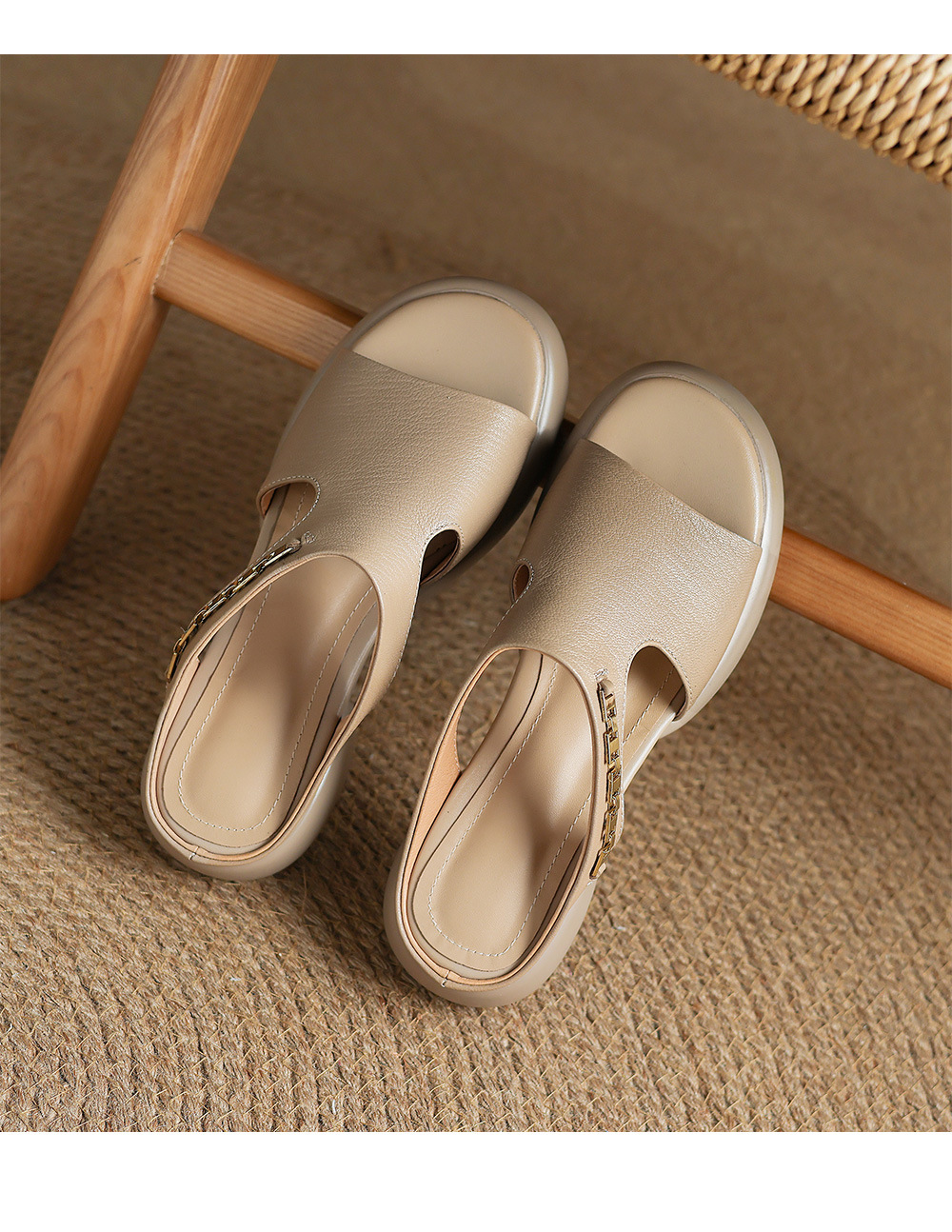 Dép sandal nữ da cừu miệng cá đế dày gót cao nhẹ — đen chi tiết 20