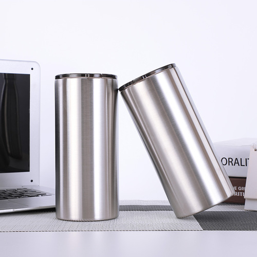 双层简约不锈钢杯高颜值创意随行咖啡杯金属保温杯带盖吸管杯批发