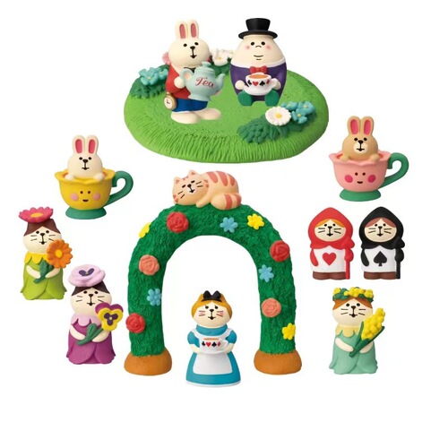 Alice in the Land of Flowers Poker Cat Teacup Rabbit Zakka Japanese Cat Creative Trendy Desktop Study Ornament