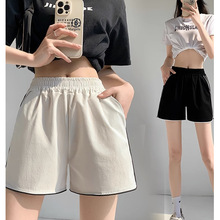 外贸黑色运动短袖短裤女夏季新款外穿高腰速干休闲a字阔腿裤